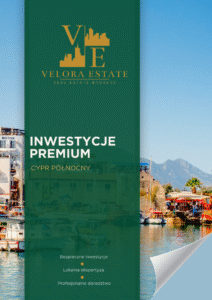 Broszura inwestycje premium Cypr Północny od Velora Estate Real Estate Brokers, profesjonalne doradztwo w zakupie nieruchomości na Cyprze Północnym z lokalną ekspertyzą. Bezpieczne inwestycje w cypryjskie nieruchomości premium, okładka katalogu domów i mieszkań na sprzedaż na Cyprze Północnym z widokiem na marinę i góry Kyrenia, ekskluzywne oferty nieruchomości dla inwestorów szukających domów marzeń na Cyprze Północnym.